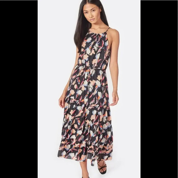 Joie Huston Black Floral Midi Dress Size Large - Picture 1 of 8